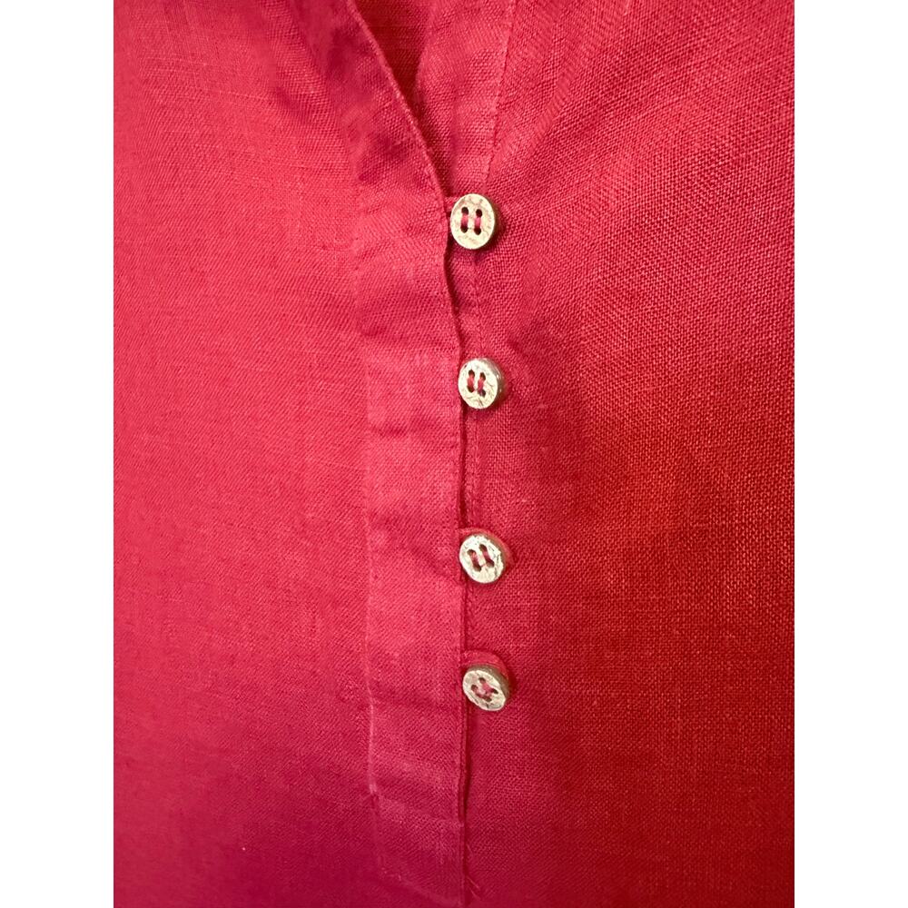 embellish red 1/4 button neck 100% linen tunic dress womens x small - Picture 4 of 7